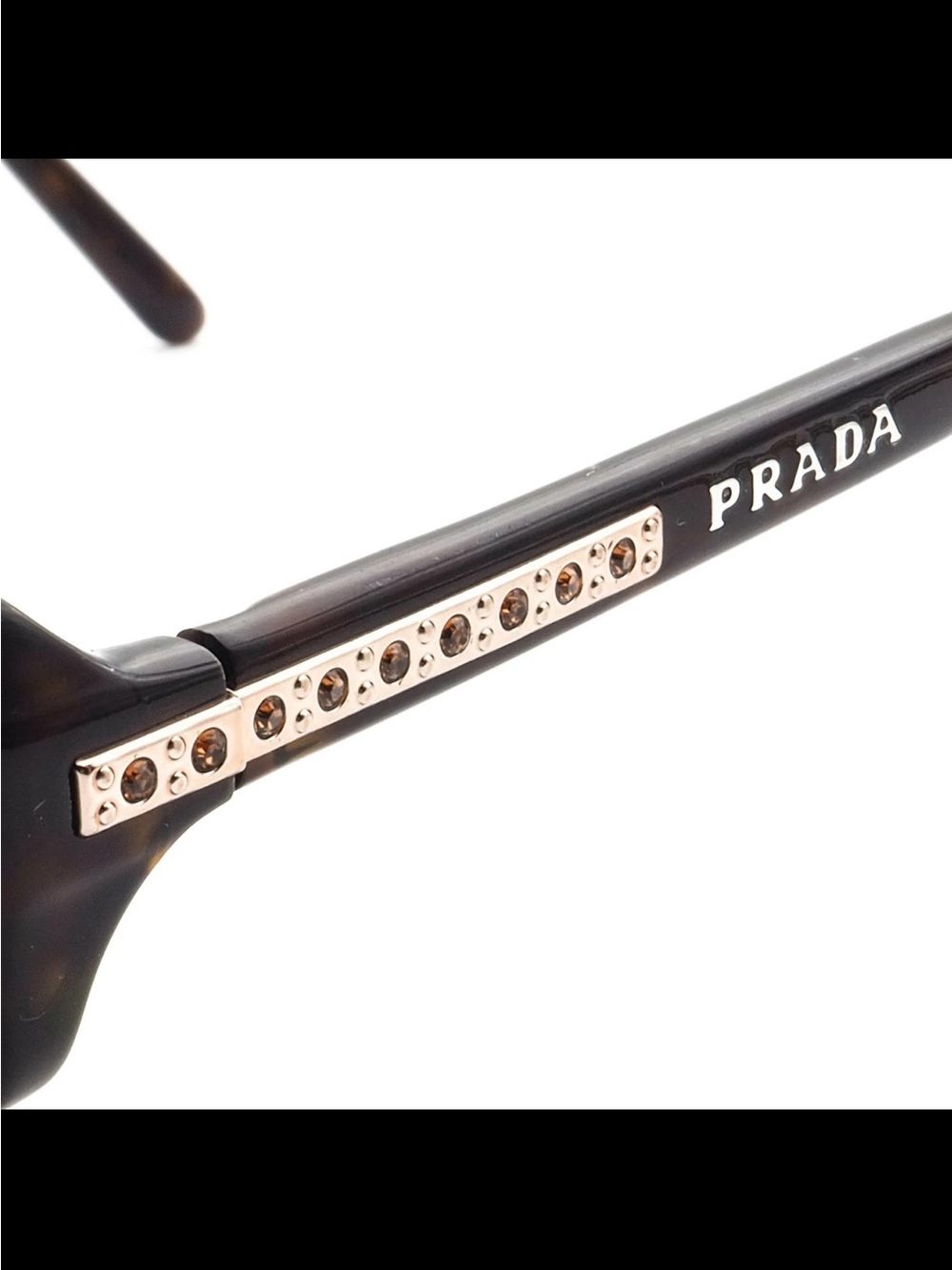 Prada Brown Tortoiseshell Rectangular Women's Glasses with Gold Accents - Picture 4 of 11